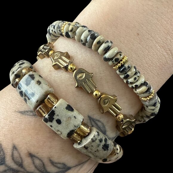 Dalmatian Jasper Bracelet Bundle Jewelry fashion accessories bangles hamza NEW - Picture 2 of 8